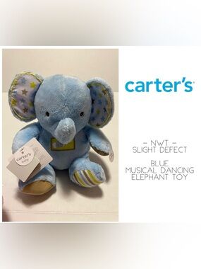 🆕CARTER’S - NWT DEFECT - INFANT BLUE MUSICAL ELEPHANT TOY